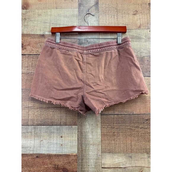 Rust-Colored Drawstring Elastic Waist Shorts With Frayed Hem Womens S - Picture 2 of 5